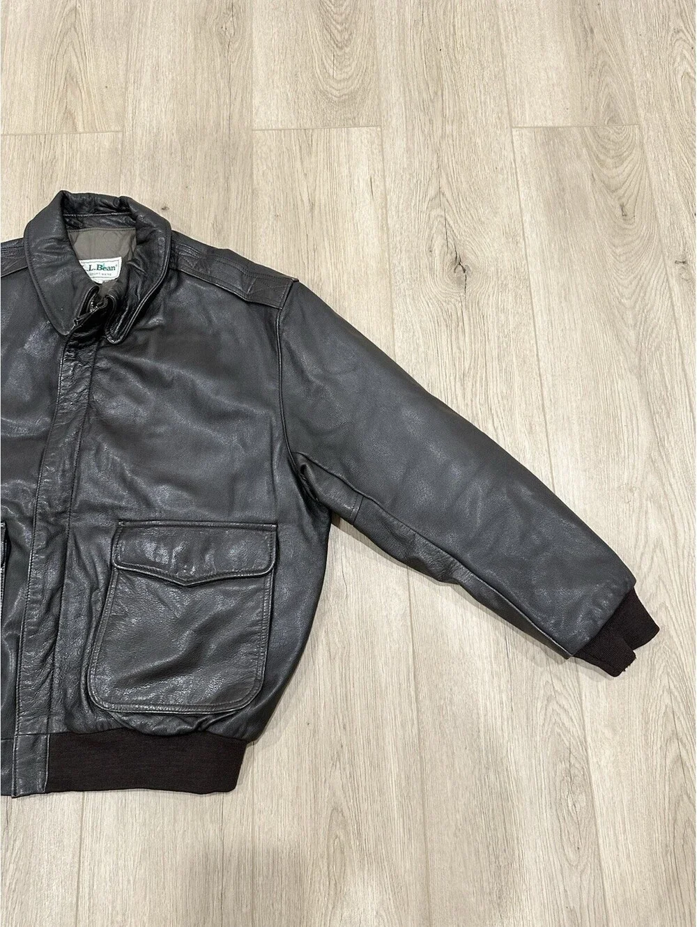 Vintage LL Bean Leather Bomber Jacket Mens XL Brown Flight Coat